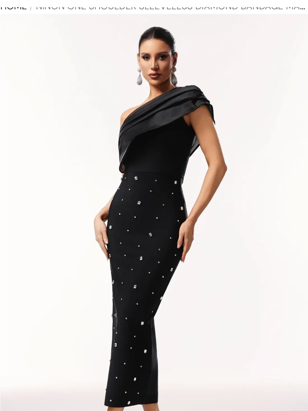 One-Shoulder Black Evening Gown with Sparkling Accents